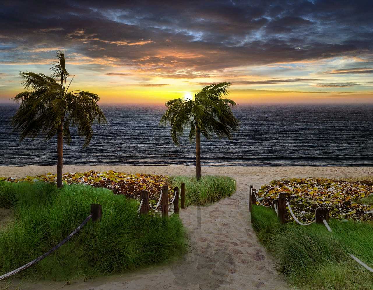 landscape, beach, sunset