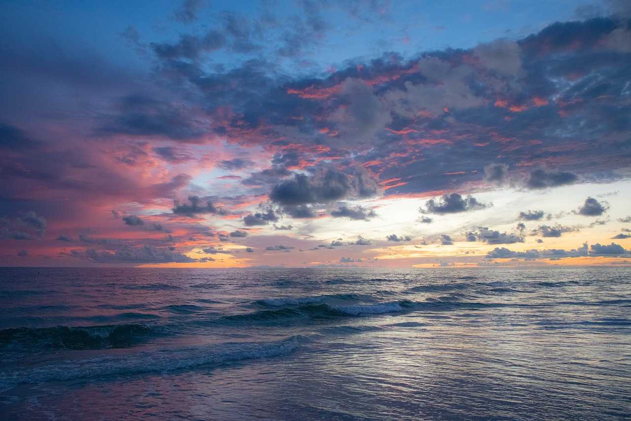 sunrise, beach, sea